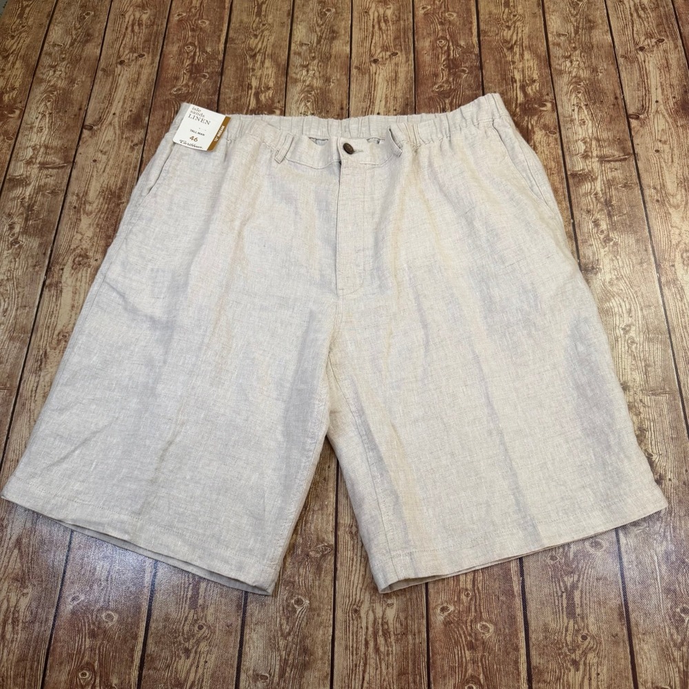 Caribbean Isle Sands Linen Shorts Mens 46 Beige Elastic Waist Tall NWT